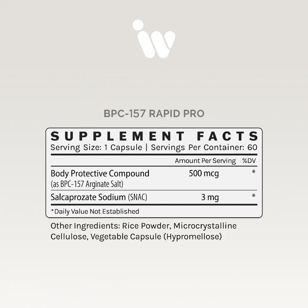 Infiniwell BPC-157 Rapid Pro - 500mcg - 60 Capsules Supplement Facts