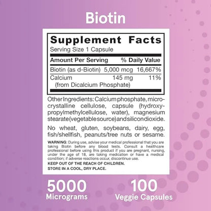 Jarrow Formulas Biotin 5 mg Supplement Facts