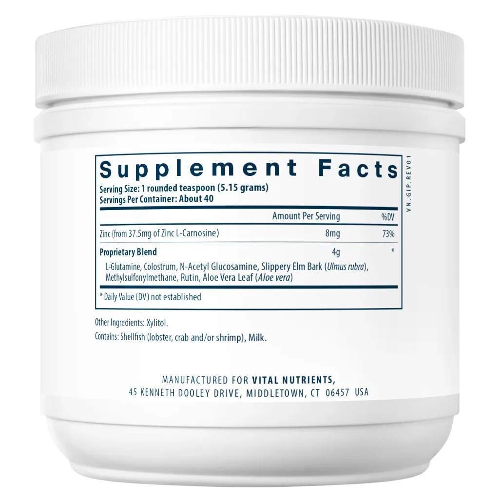 Vital Nutrients GI Repair Powder Supplement Ingredients - Zinc -8mg