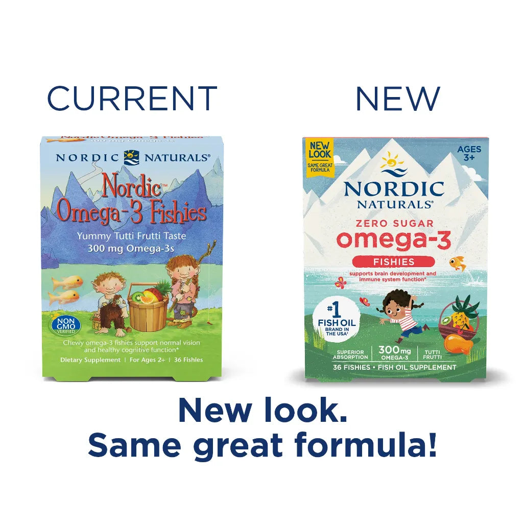 New look same trusted product of Nordic Naturals Nordic Omega-3 Fishies - Supports Healthy Brain
