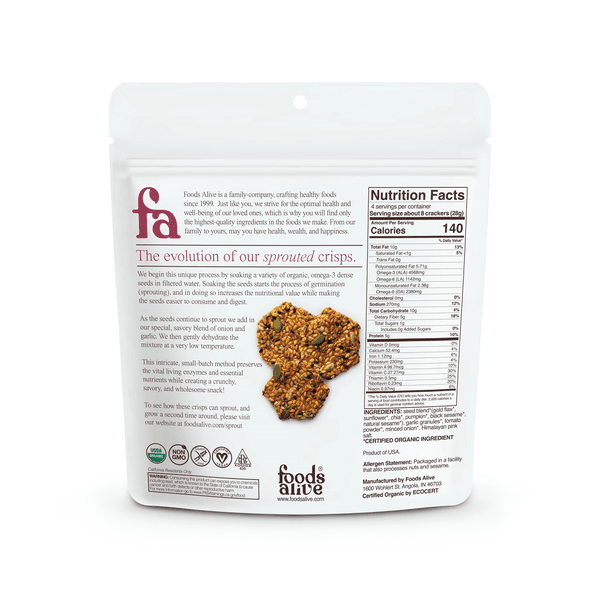 Onion & Garlic Sprouted Crisps by Foods Alive at Nutriessential.com