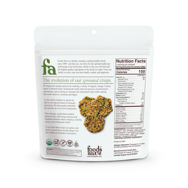 Rosemary Sprouted Crisps by Foods Alive at Nutriessential.com