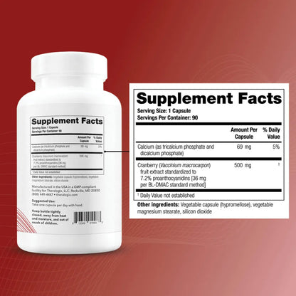 Supplement Facts of Theracran one cranberry supplement capsules -ingredients