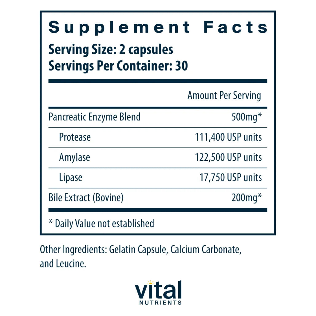 Pancreatin & Ox Bile Extract by Vital Nutrients at Nutriessential.com