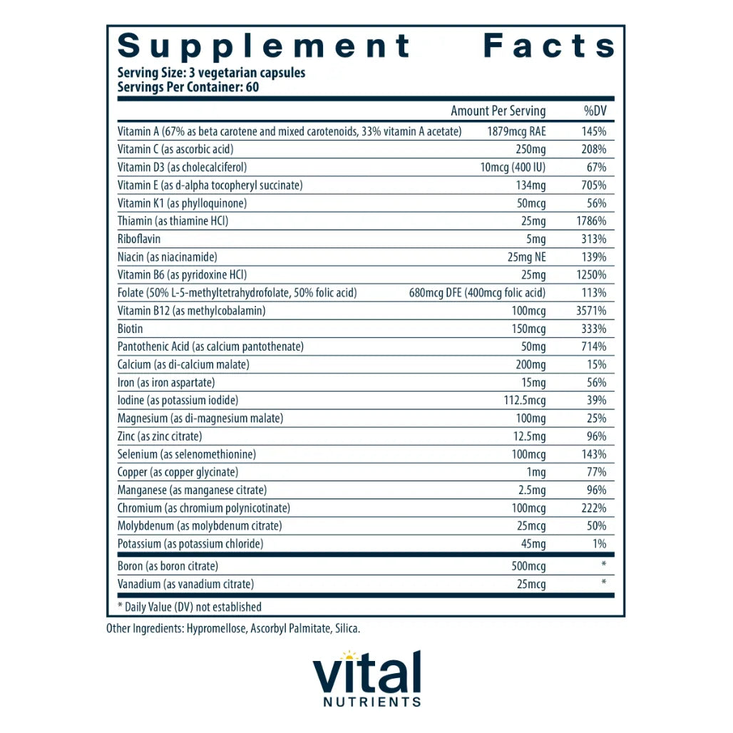 Ingredients of PreNatal Multi Nutrients Dietary Supplement - Vitamin A, Vitamin C, Vitamin D3