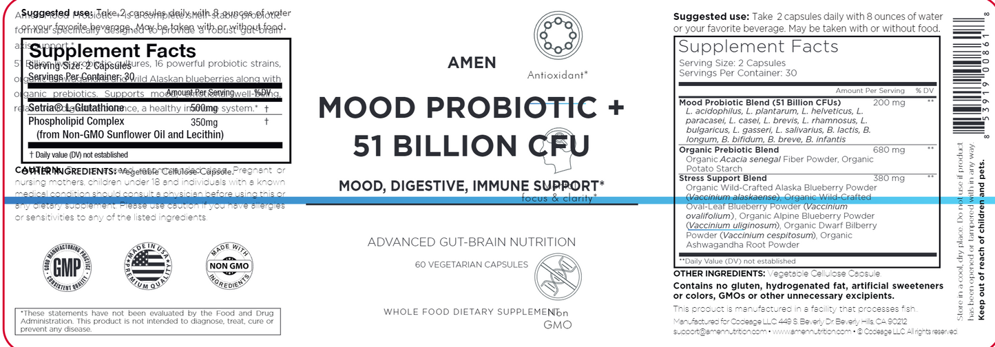 Mood Probiotic + 51 Bil CFU - 60 Capsules | Immune Support
