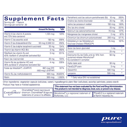 Pure Encapsulations one multivitamin supplement - ingredients