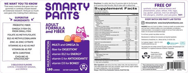 Adult Formula and Fiber SmartyPants Vitamins