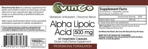 Alpha Lipoic Acid 500mg Vinco - 60 Capsules
