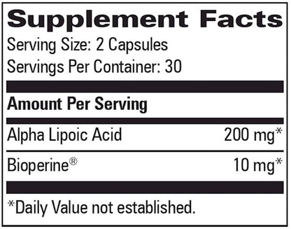 Alpha Lipoic Acid Progressive Labs - Supplement Facts
