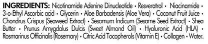 Ingredients of Eternal Platinum NAD Face Cream - Collagen, Niacinamide, Vitamin C 