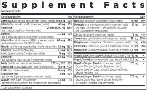 Ingredients of Every Womans One Daily 55+ dietary supplement - vitamin B12, selenium, folate