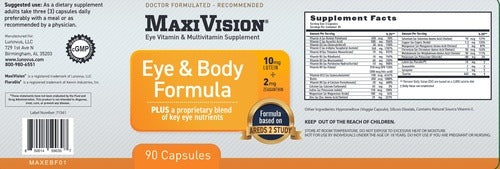 Eye & Body Formula Maxivision - blend of key eye nutrients 