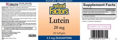 Benefits of Lutein 20 mg - 30 Softgels | Natural Factors | support for the skin and eyes