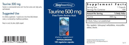 Taurine 500 mg Allergy Research