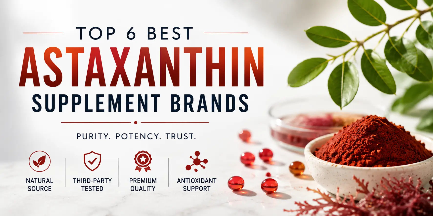 Comparison of top astaxanthin supplement brands based on purity, potency, sourcing, testing standards, and overall quality