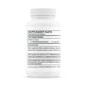 Thorne 5-MTHF 5 mg 60 vegcaps supplement facts