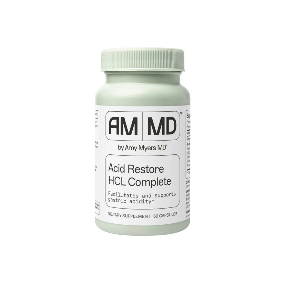 Acid Restore HCL Complete by Amy Myers MD, a 60-capsule supplement designed to facilitate and support gastric acidity.