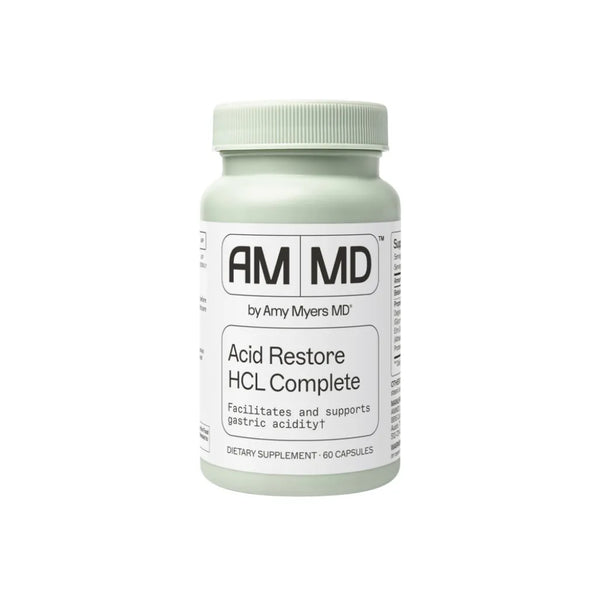 Acid Restore HCL Complete by Amy Myers MD, a 60-capsule supplement designed to facilitate and support gastric acidity.