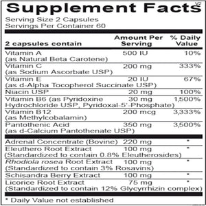 Adren All dietary supplement ingredients label – adrenal health and stress support components
