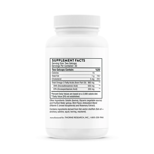 Thorne Advanced DHA 60 gelcaps supplement facts