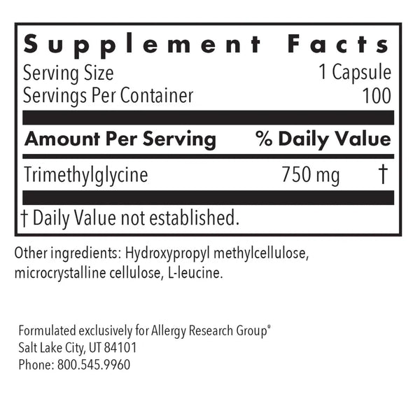 Allergy Research Group TMG Trimethylglycine 750 mg - 100 Vegcaps