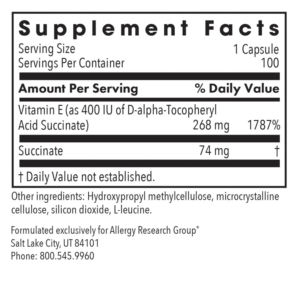 Allergy Research Group Vitamin E Succinate - 100 Vegcaps