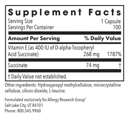 Allergy Research Group Vitamin E Succinate - 100 Vegcaps