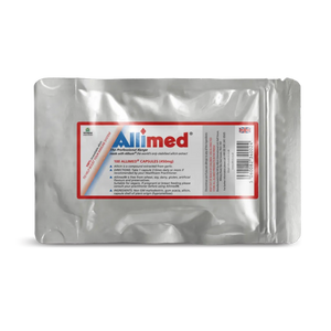 Allimed 450mg Allimax International garlic extract supplement bottle – antioxidant and immune support