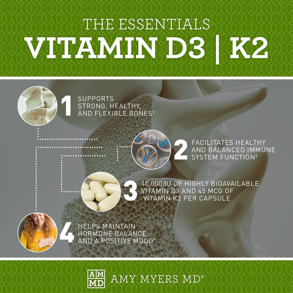 Amy Myers MD Vitamin D3/K2 biovailable dietary supplement to support strong bones
