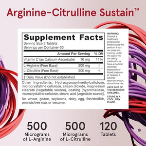 Ingredients of Jarrow Formulas Arginine-Citrulline Sustain - Vitamin C, L-Arginine