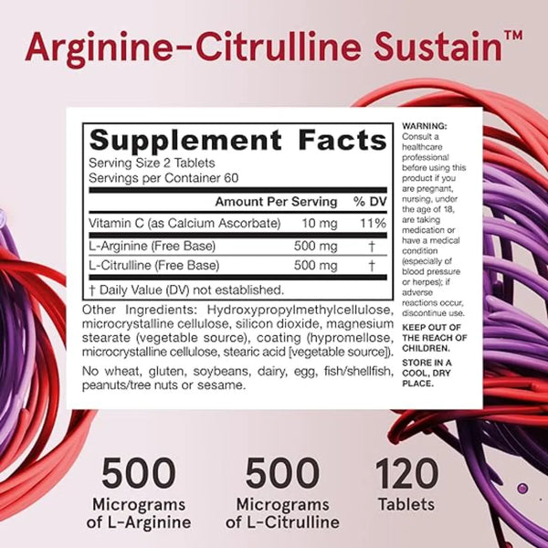 Ingredients of Jarrow Formulas Arginine-Citrulline Sustain - Vitamin C, L-Arginine