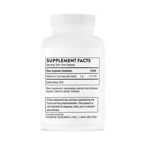 Thorne Ascorbic Acid Vitamin C 60 caps supplement facts