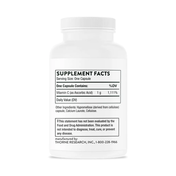 Thorne Ascorbic Acid Vitamin C 60 caps supplement facts
