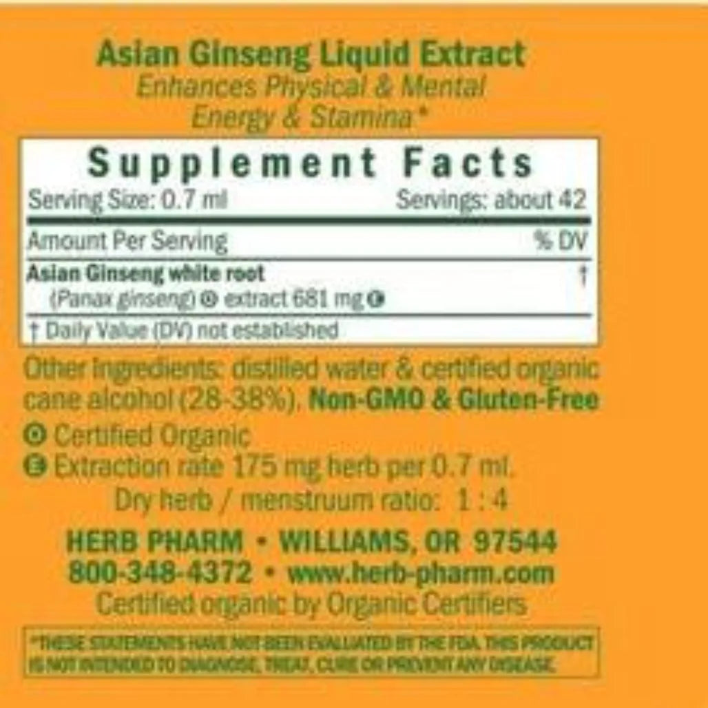 Asian Ginseng Herb Pharm ingredients 