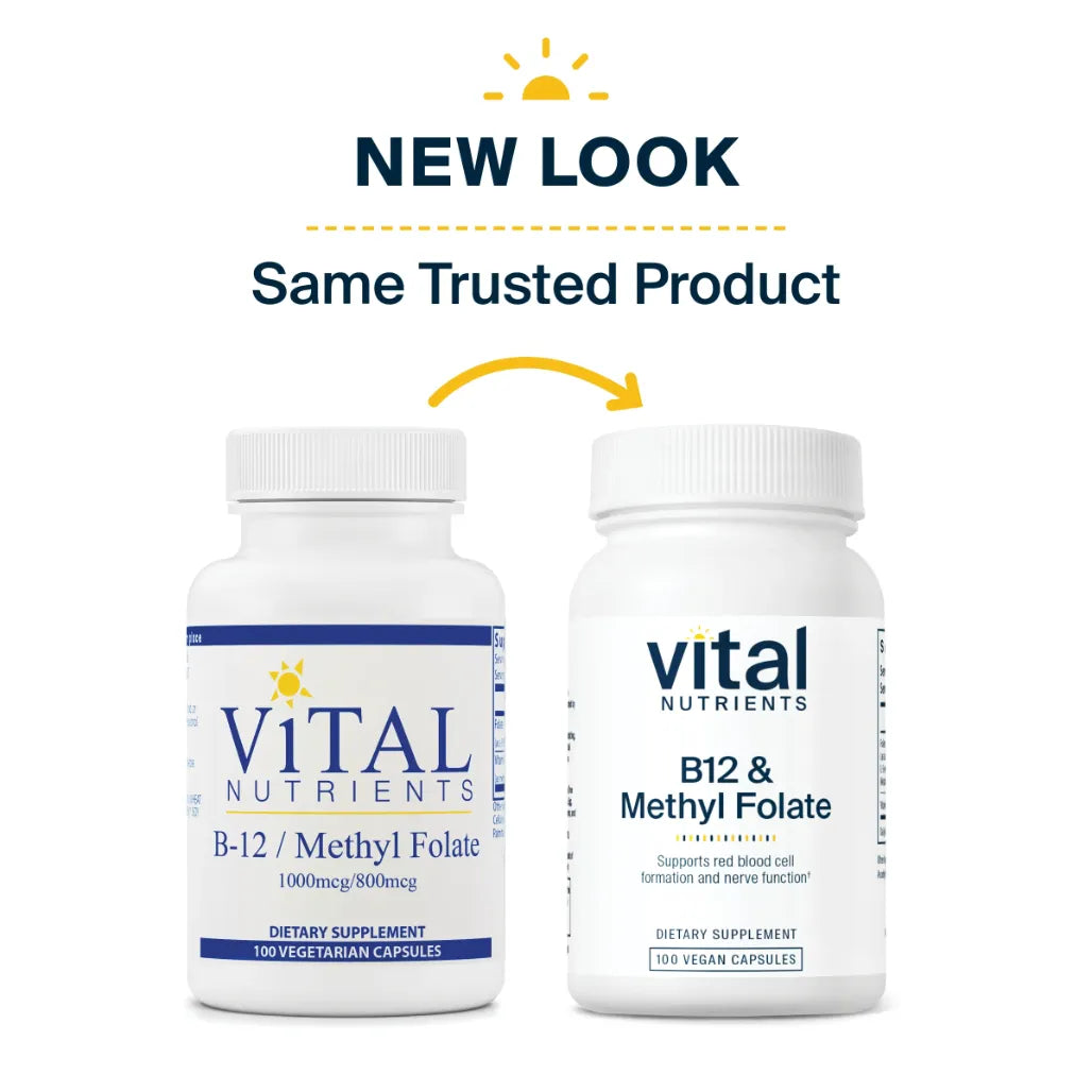 About B-12 / Methyl Folate by Vital Nutrients - 100 Vegetarian Capsules | Promotes a Healthy Nervous System