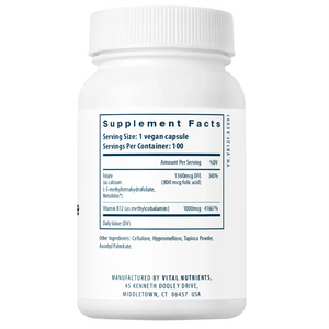 Ingredients of B-12 / Methyl Folate Dietary Supplement - Folate 1360 mcg and Vitamin B12