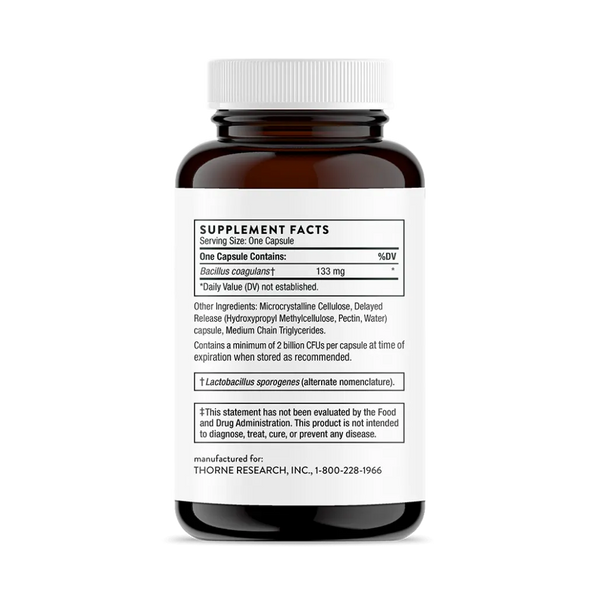 Thorne Bacillus Coagulans 60 vegcaps supplement facts