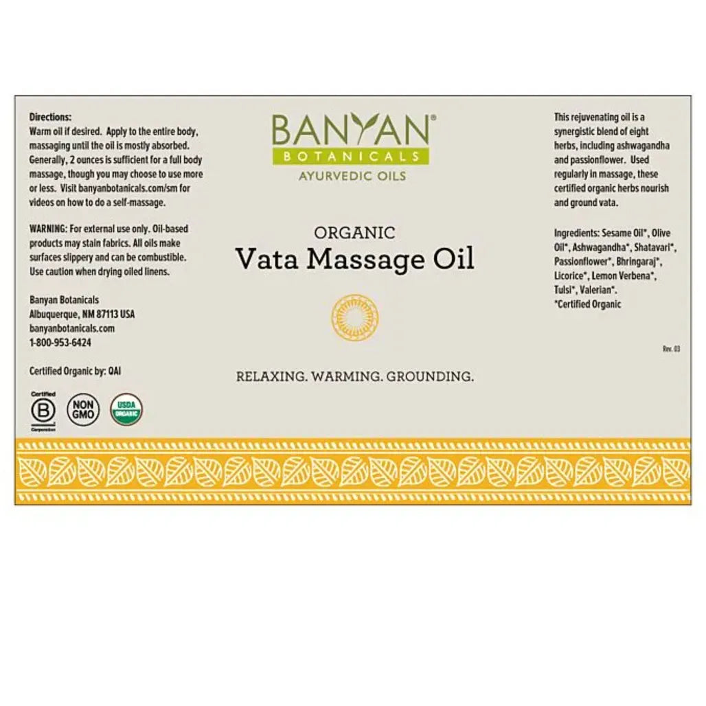 Vata Massage Oil, Organic 12 oz Banyan Botanicals