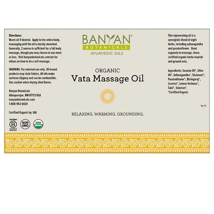 Vata Massage Oil, Organic 12 oz Banyan Botanicals