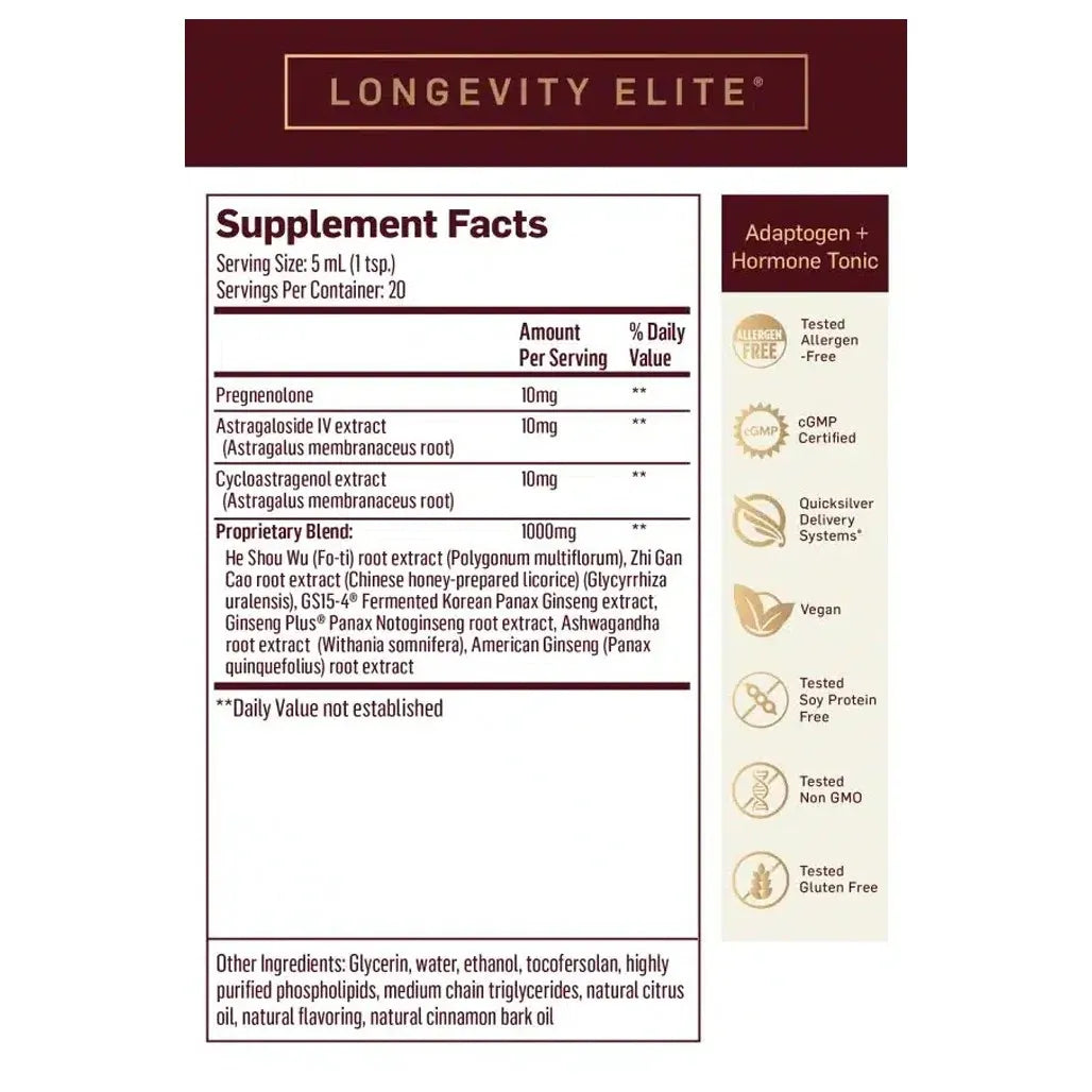 QuickSilver Scientific Longevity Elite 3.38 oz supplement facts