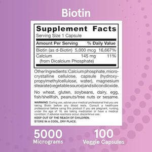 Jarrow Formulas Biotin 5 mg Supplement Facts