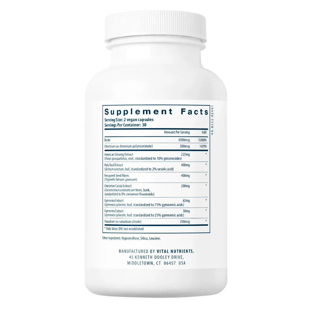 Ingredients of Blood Sugar Support Dietary Supplement - Biotin, Chromium, American Ginseng Root Extract