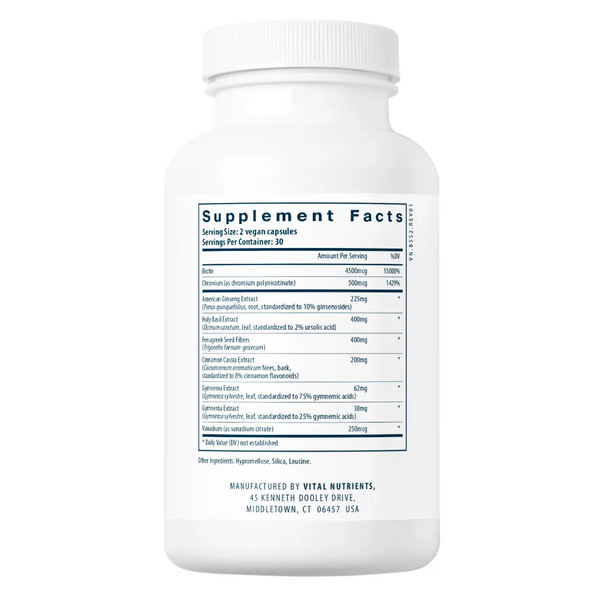 Ingredients of Blood Sugar Support Dietary Supplement - Biotin, Chromium, American Ginseng Root Extract