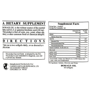 Borage Oil GLA-240 Ecological Formulas/Cardiovascular Research