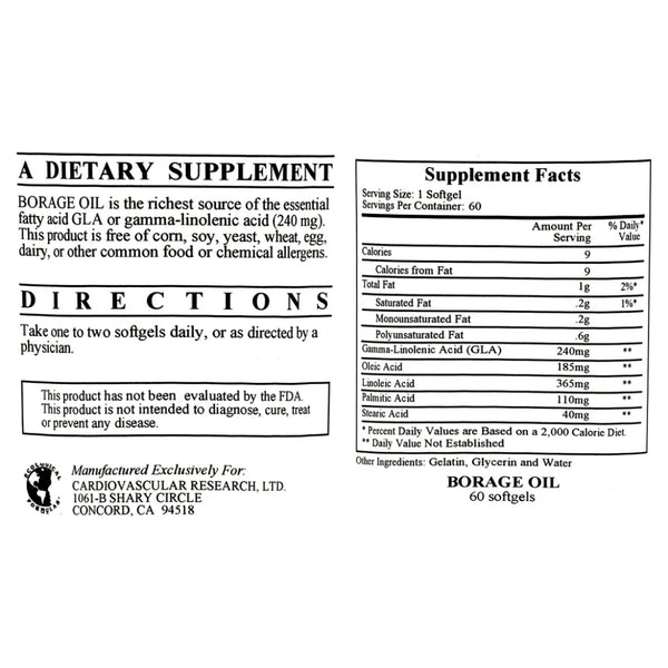 Borage Oil GLA-240 Ecological Formulas/Cardiovascular Research