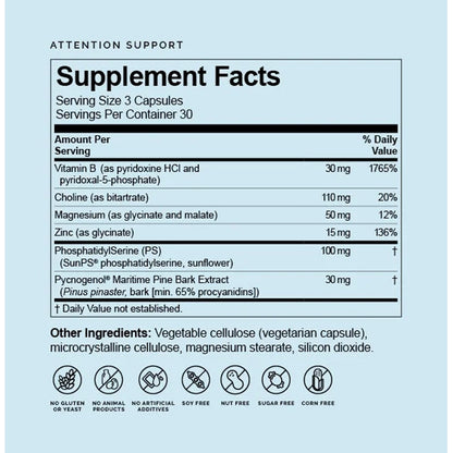 BrainMD Supplement facts of Attention Support mood supplement facts 