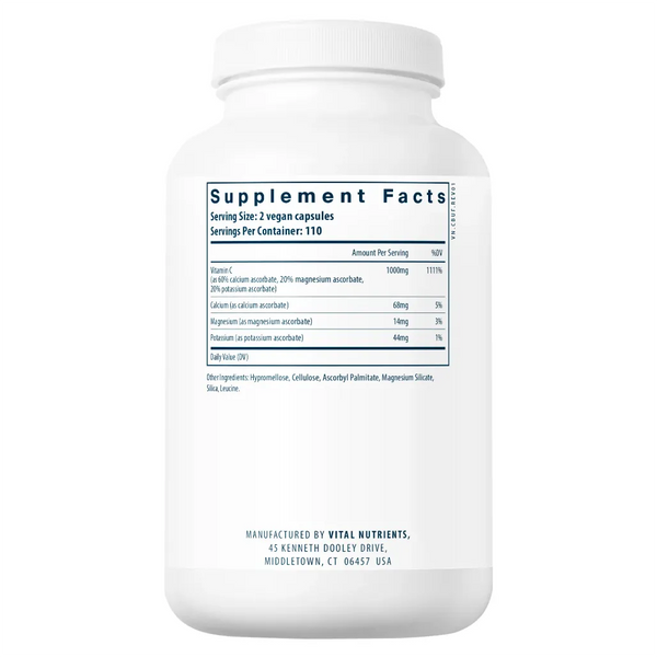Ingredients of Buffered C 500mg Dietary Supplement - Vitamin C, Calcium, Magnesium, Potassium