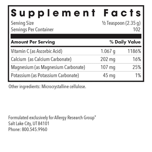 Allergy Research Group Buffered Vitamin C Powder 240 g label