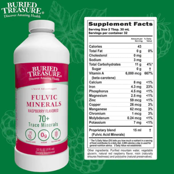 Raspberry Colloidal Trace Minerals by Buried Treasure - 32 oz | Essential for Health and Vitality